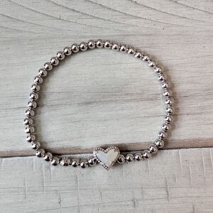Kendra Scott Ari Heart Stretch Bracelet Silver And Mother Of Pearl